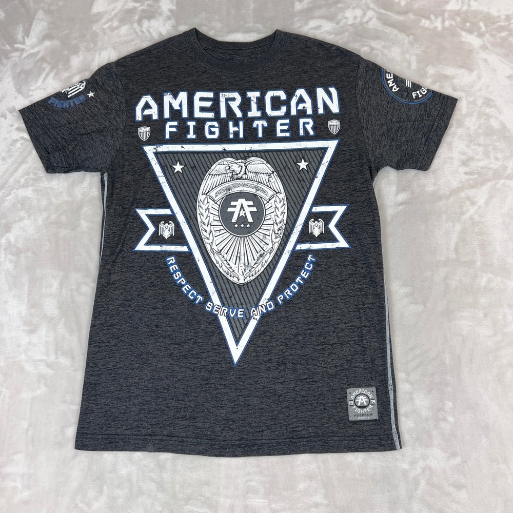 American Fighter T-Shirt Mens M Gray Cotton Blend MMA Streetwear Edgy Grunge